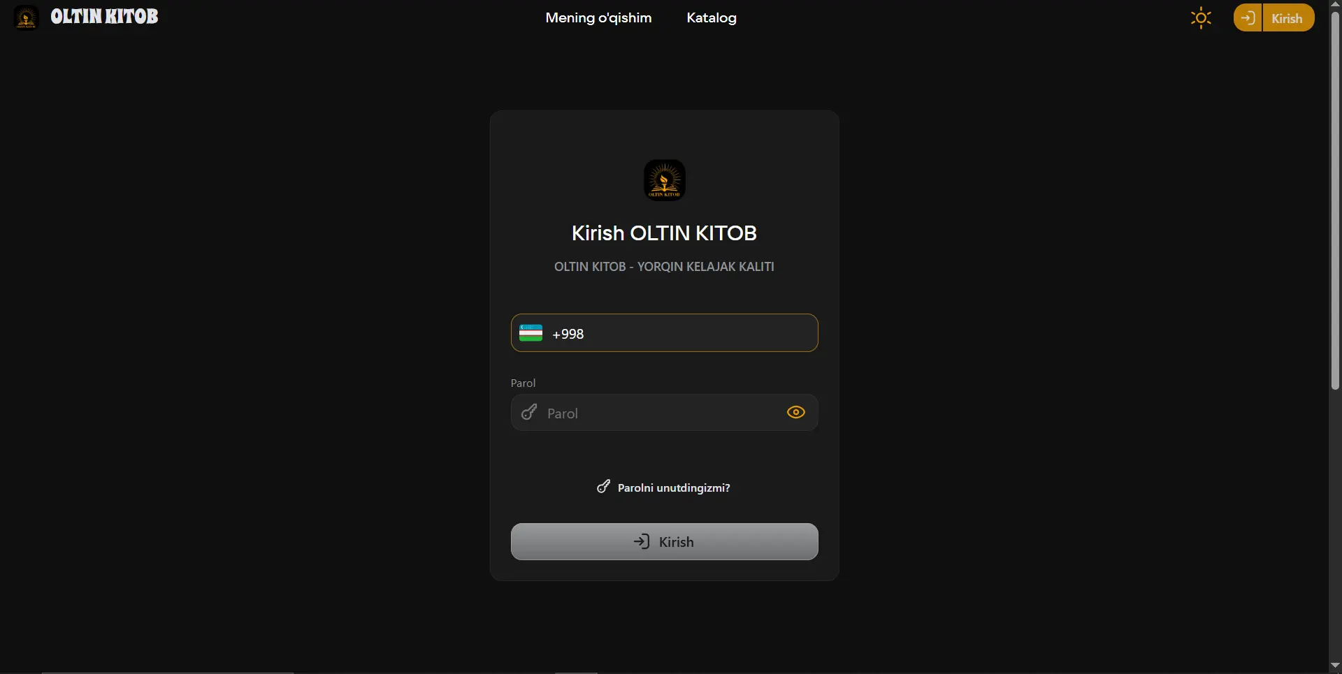 Platformaga shaxsiy login va parol bilan kirish